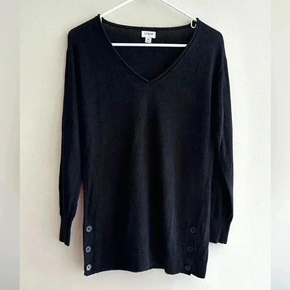 J. Crew Black V-Neck Sweater with Button Sleeves, Size XS - Picture 2 of 16